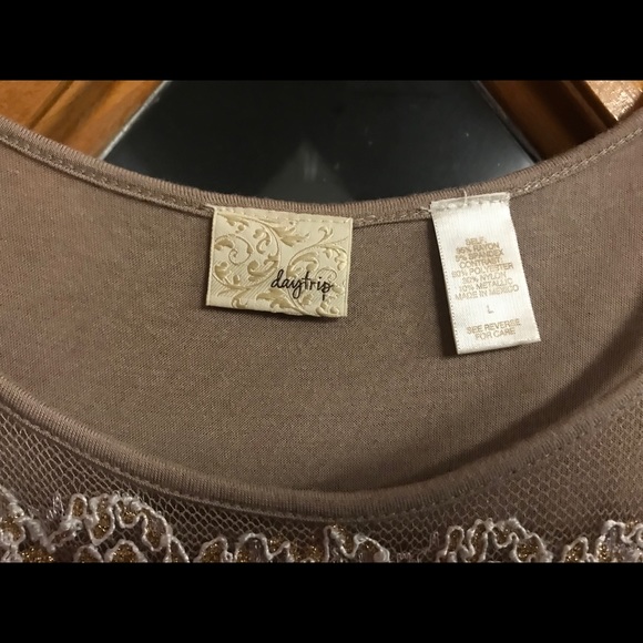 Tan top with sheer front by daytrip. Size L - Picture 3 of 5